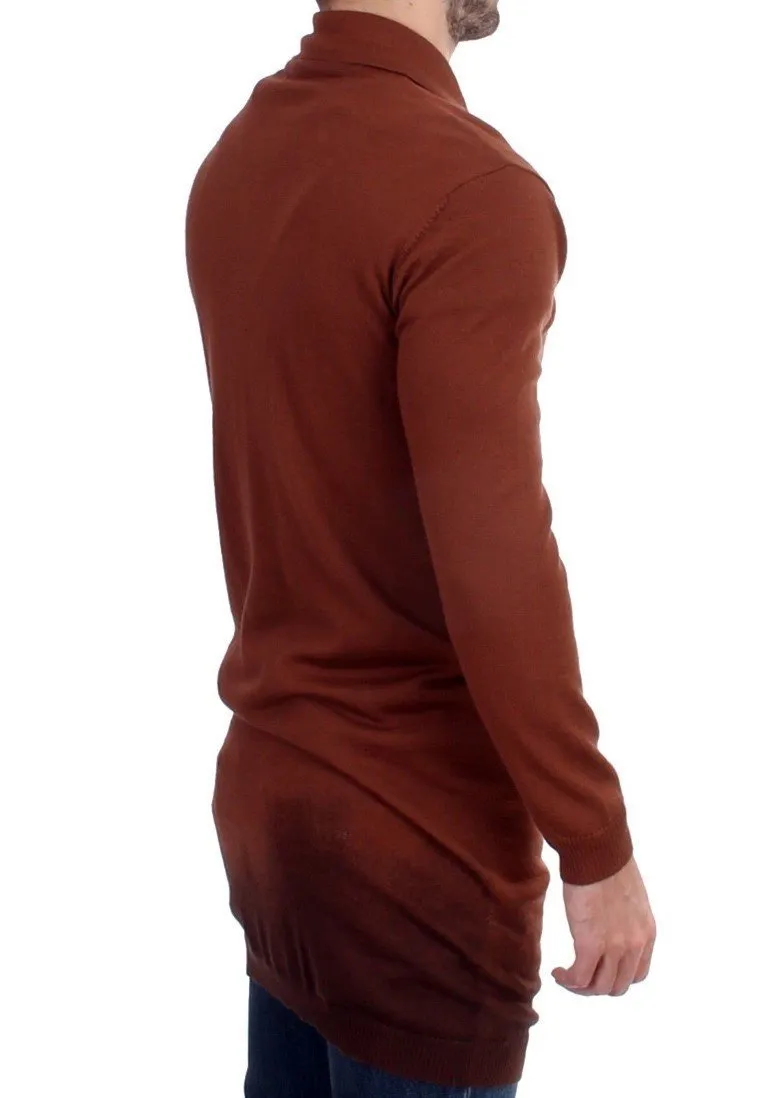 Brown wool maxi long cardigan