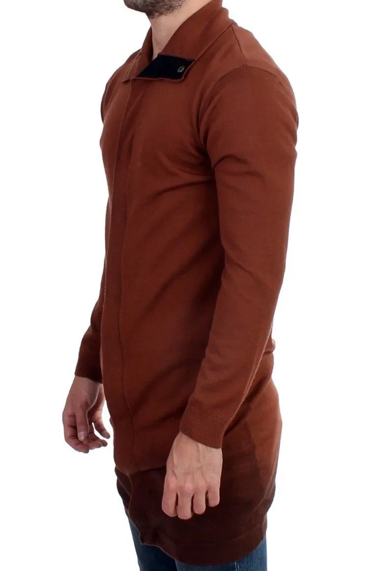 Brown wool maxi long cardigan