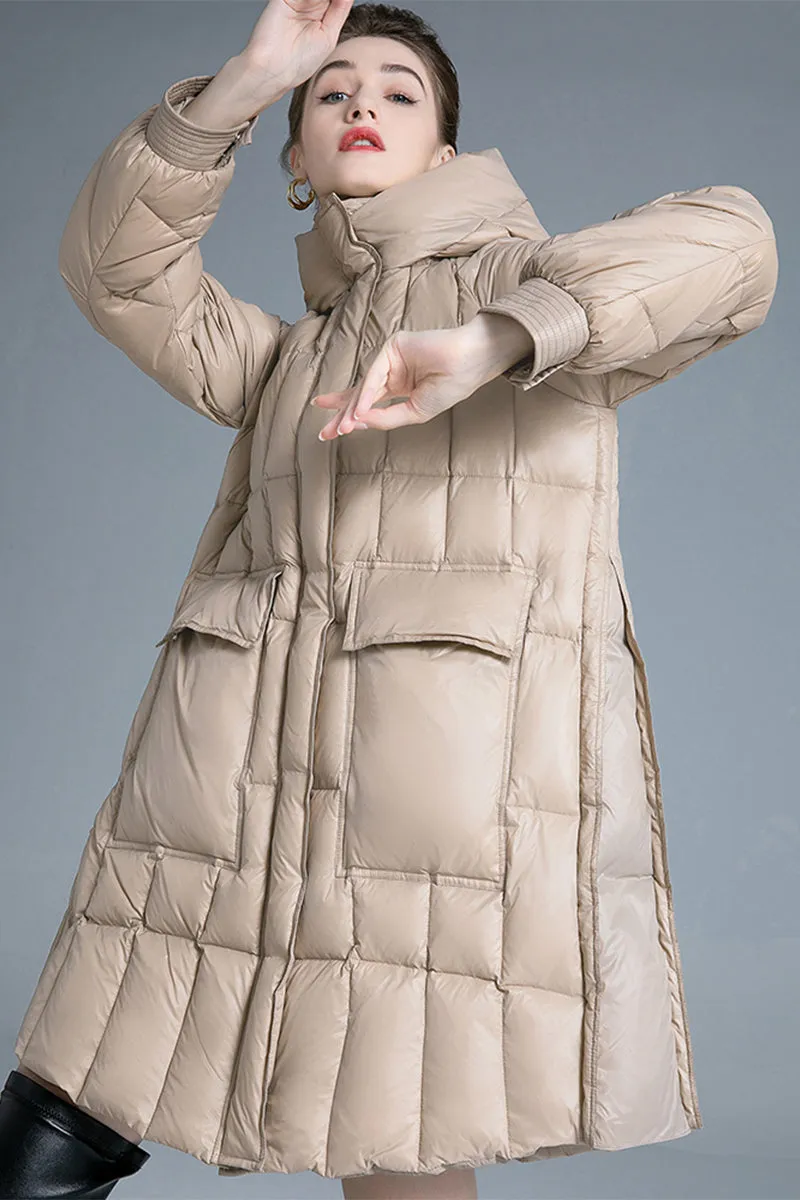 Casual Pocket Zipper White duck down Hooded Outerwear(Down content 86%~90%)