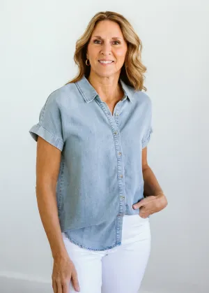 Chambray Folded Sleeve Top