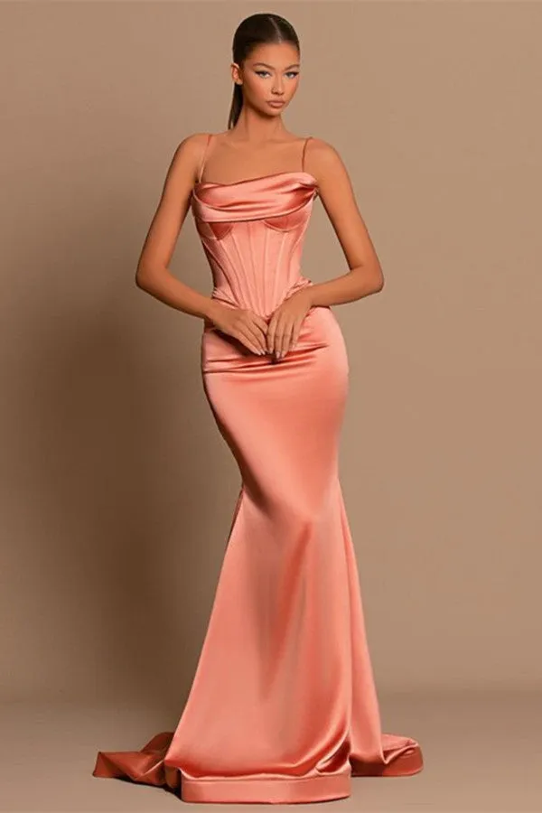 Charming Coral Spaghetti-Straps Prom Dress Mermaid Sleeveless