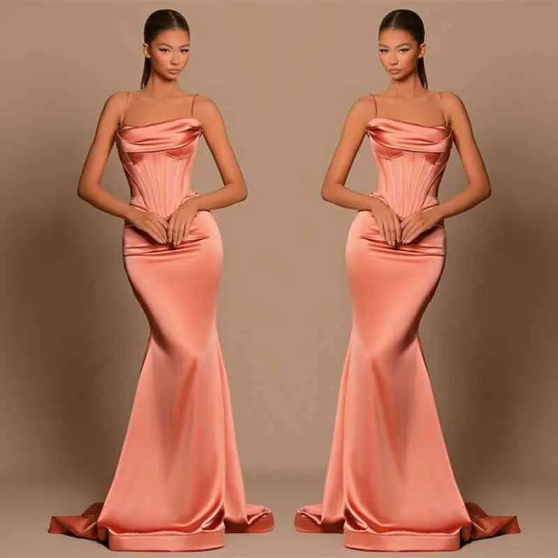 Charming Coral Spaghetti-Straps Prom Dress Mermaid Sleeveless
