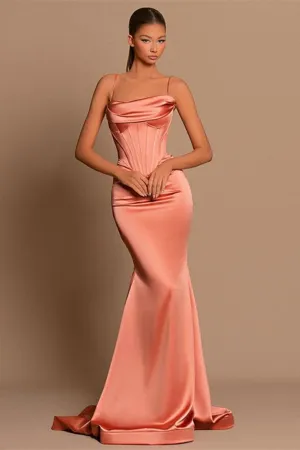 Charming Coral Spaghetti-Straps Prom Dress Mermaid Sleeveless