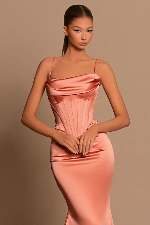 Charming Coral Spaghetti-Straps Prom Dress Mermaid Sleeveless