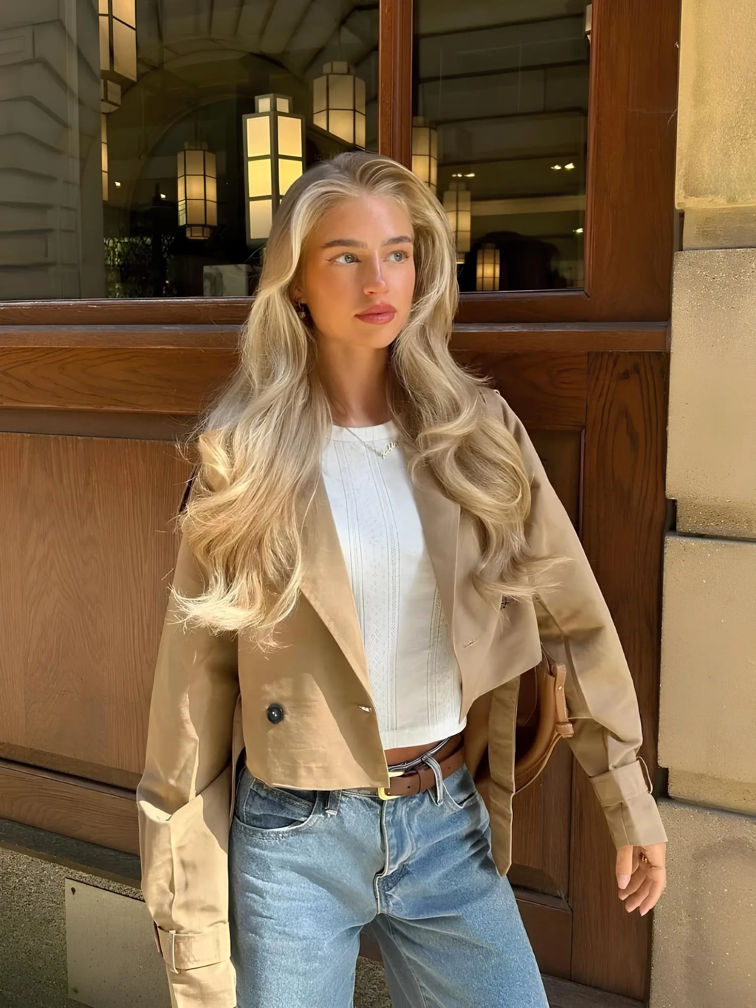 Chic Belted Cropped Trench Coat
