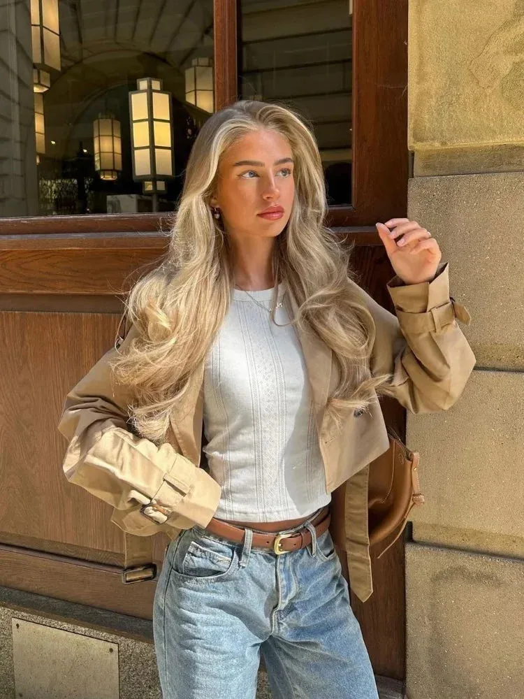 Chic Belted Cropped Trench Coat