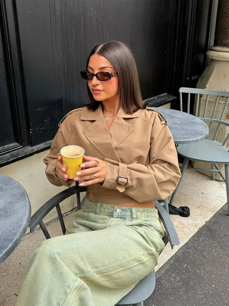 Chic Belted Cropped Trench Coat