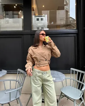 Chic Belted Cropped Trench Coat