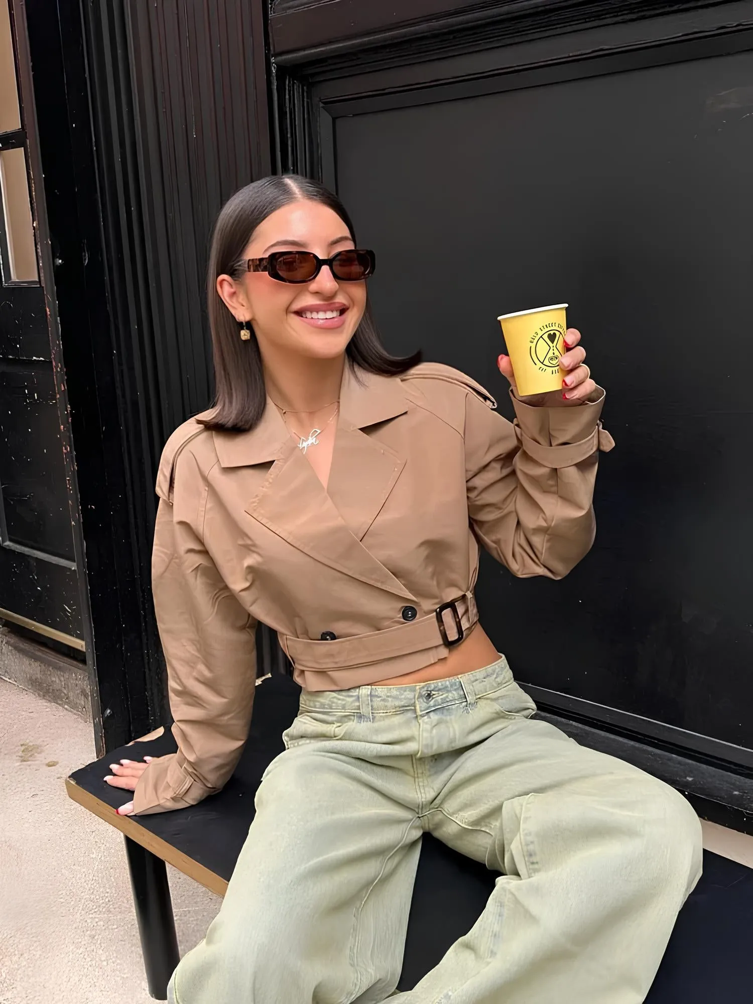 Chic Belted Cropped Trench Coat