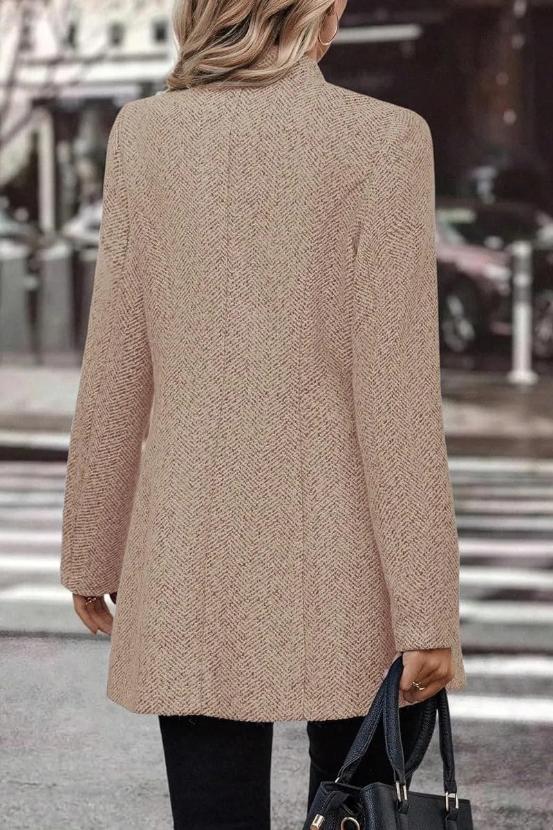 Chouyatou Women's Business Casual Herringbone Wool Coat Button Up Notch Collar Dressy Blazer Jacket