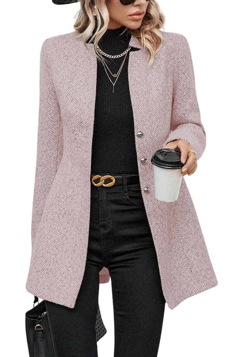 Chouyatou Women's Business Casual Herringbone Wool Coat Button Up Notch Collar Dressy Blazer Jacket