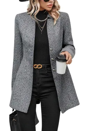 Chouyatou Women's Business Casual Herringbone Wool Coat Button Up Notch Collar Dressy Blazer Jacket