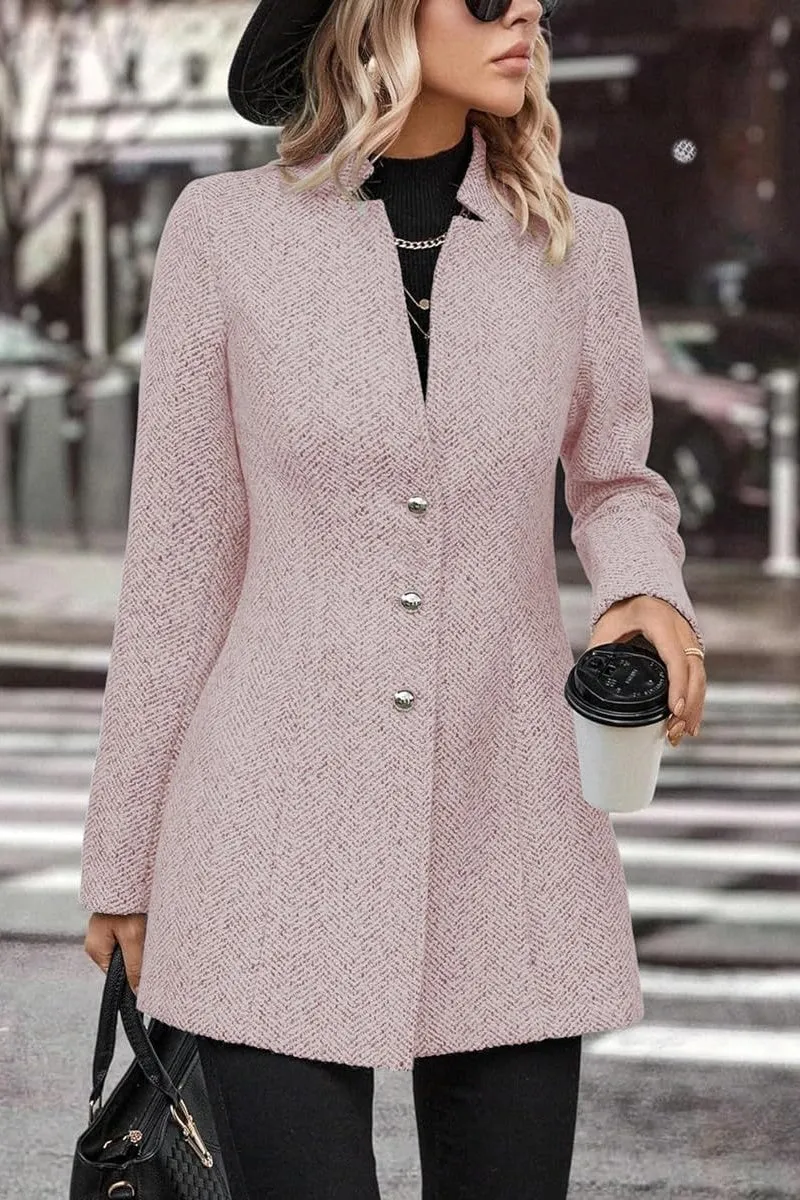Chouyatou Women's Business Casual Herringbone Wool Coat Button Up Notch Collar Dressy Blazer Jacket