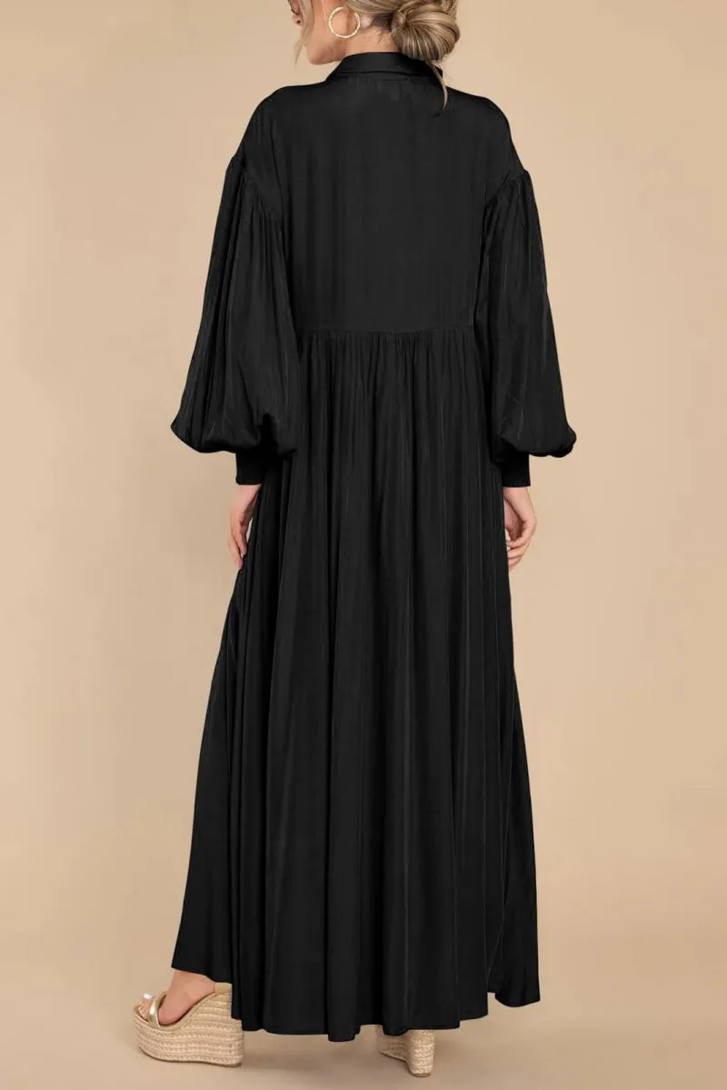 Chouyatou Women's Casual Long Sleeve Button Down Shirt Dress Elegant Pleated Flowy Swing Maxi Dress