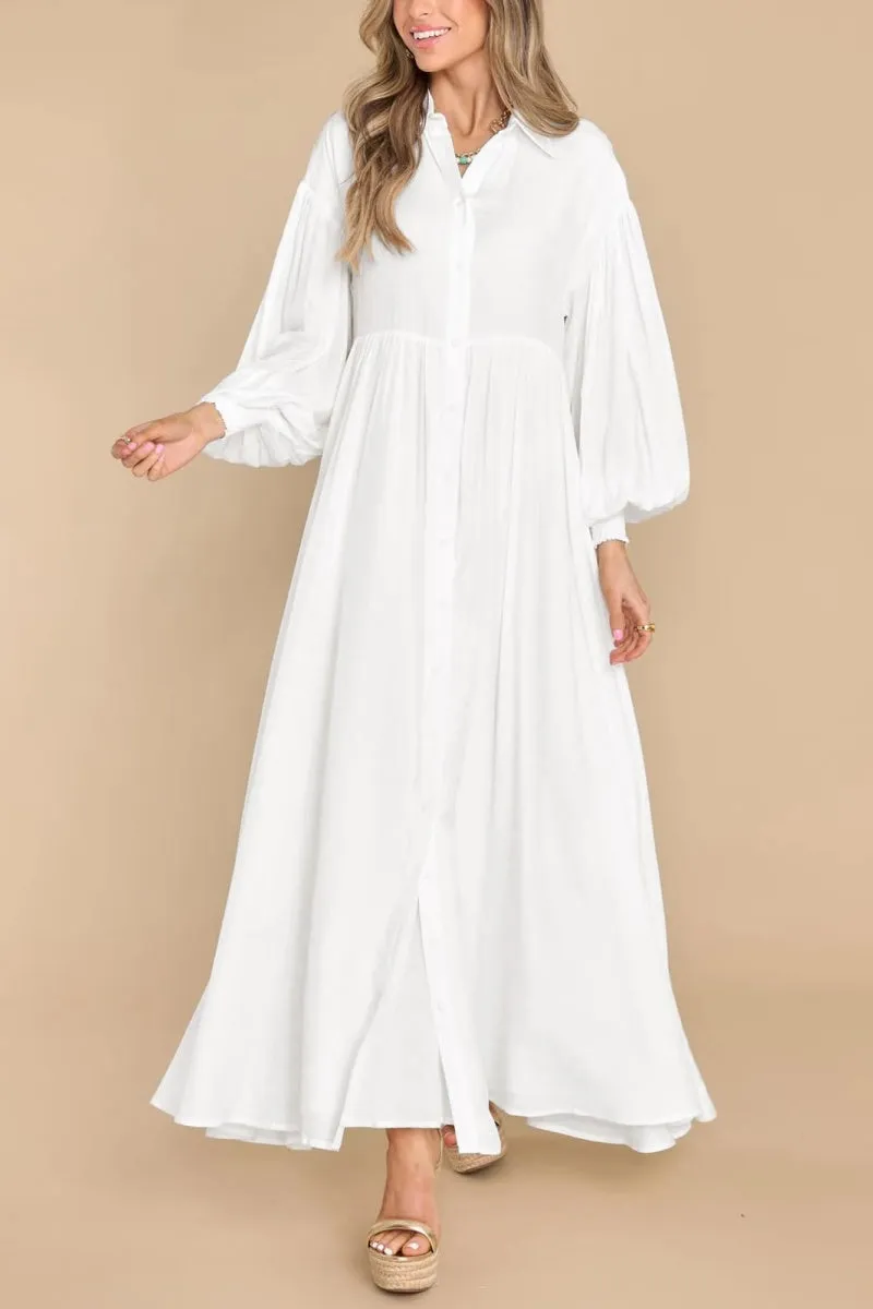 Chouyatou Women's Casual Long Sleeve Button Down Shirt Dress Elegant Pleated Flowy Swing Maxi Dress