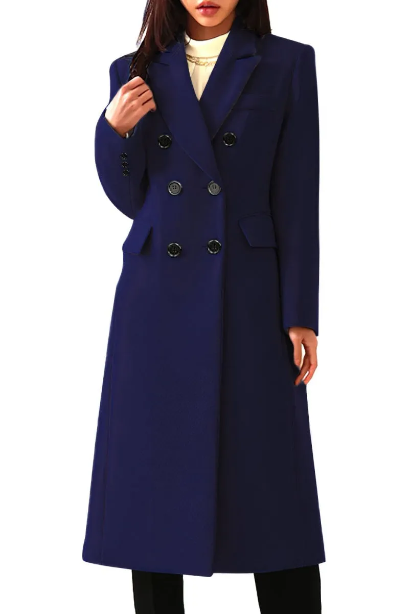 Chouyatou Women's Classic Notched Lapel Double-Breasted Warm Pea Coat Overcoat with Pockets