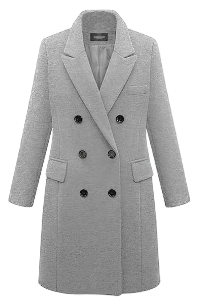 Chouyatou Women's Classic Notched Lapel Double-Breasted Warm Pea Coat Overcoat with Pockets