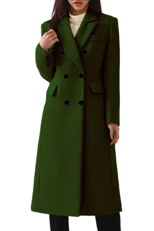 Chouyatou Women's Classic Notched Lapel Double-Breasted Warm Pea Coat Overcoat with Pockets
