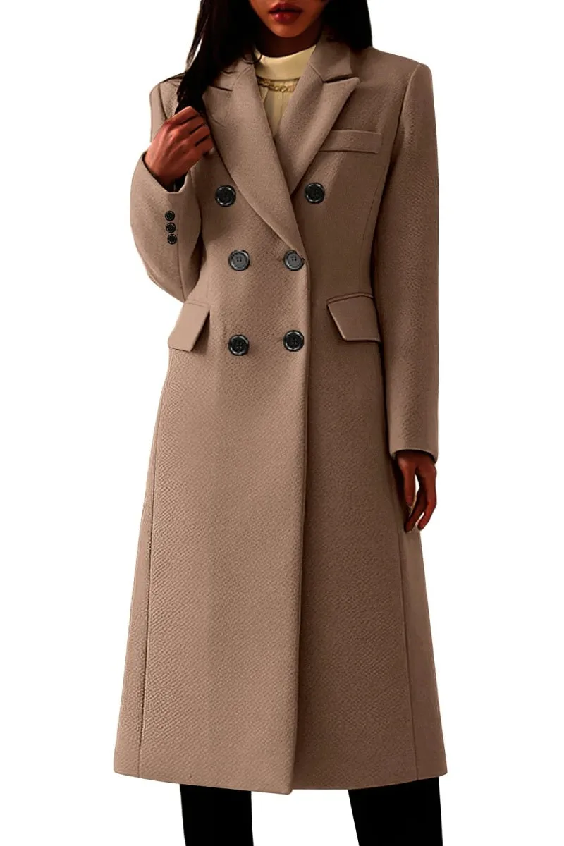 Chouyatou Women's Classic Notched Lapel Double-Breasted Warm Pea Coat Overcoat with Pockets