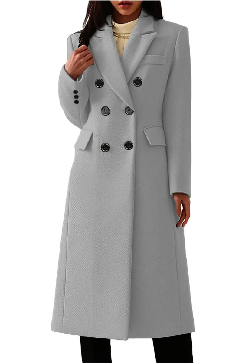 Chouyatou Women's Classic Notched Lapel Double-Breasted Warm Pea Coat Overcoat with Pockets