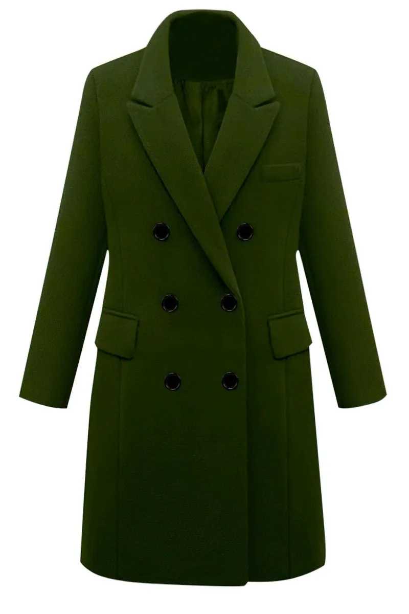 Chouyatou Women's Classic Notched Lapel Double-Breasted Warm Pea Coat Overcoat with Pockets