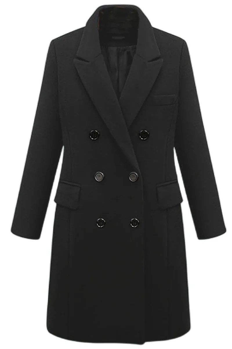 Chouyatou Women's Classic Notched Lapel Double-Breasted Warm Pea Coat Overcoat with Pockets