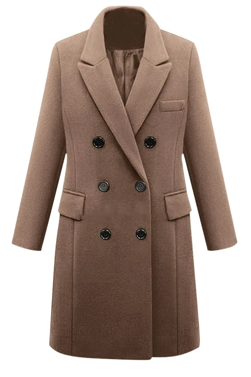Chouyatou Women's Classic Notched Lapel Double-Breasted Warm Pea Coat Overcoat with Pockets