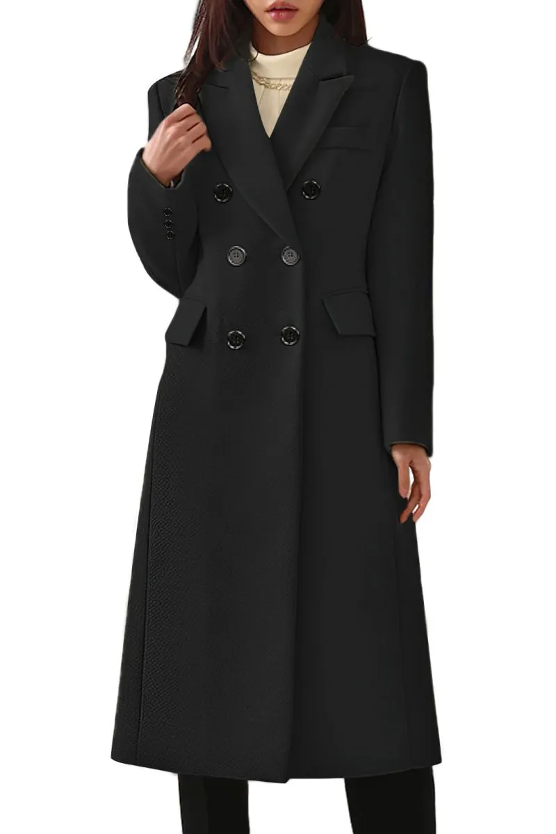 Chouyatou Women's Classic Notched Lapel Double-Breasted Warm Pea Coat Overcoat with Pockets