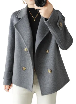 Chouyatou Womens Fall Winter Casual Business Wool Blend Coat Loose Double Breasted Dressy Blazer Pea Coat