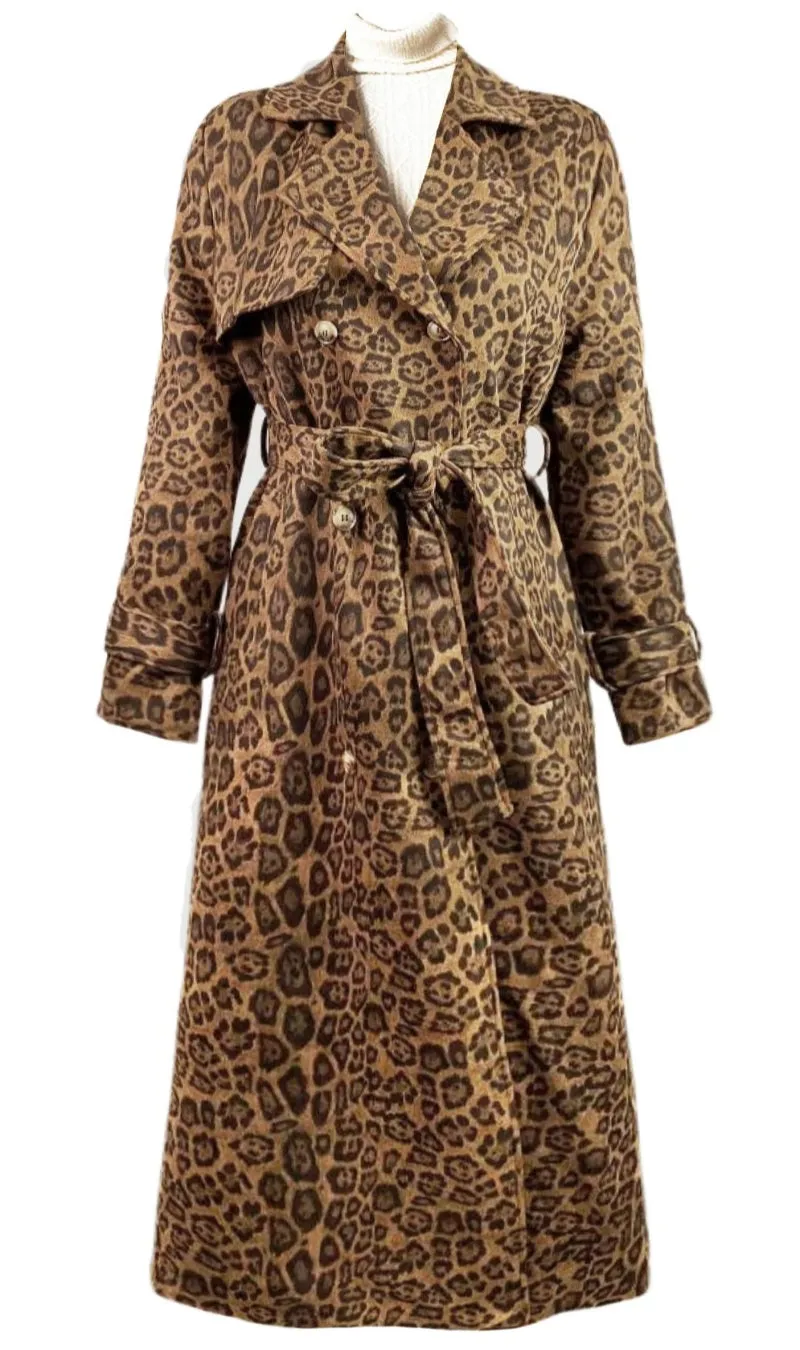 Chouyatou Womens Faux Suede Long Trench Coat Notched Lapel Double Breasted Pea Coat Overcoat with Belt