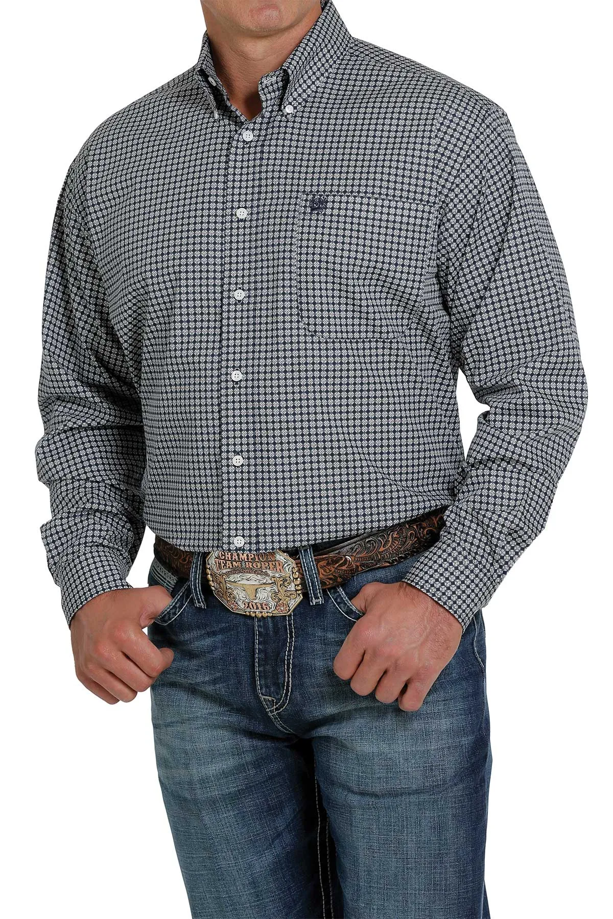 Cinch Men's Navy Geometric Button Down Shirt