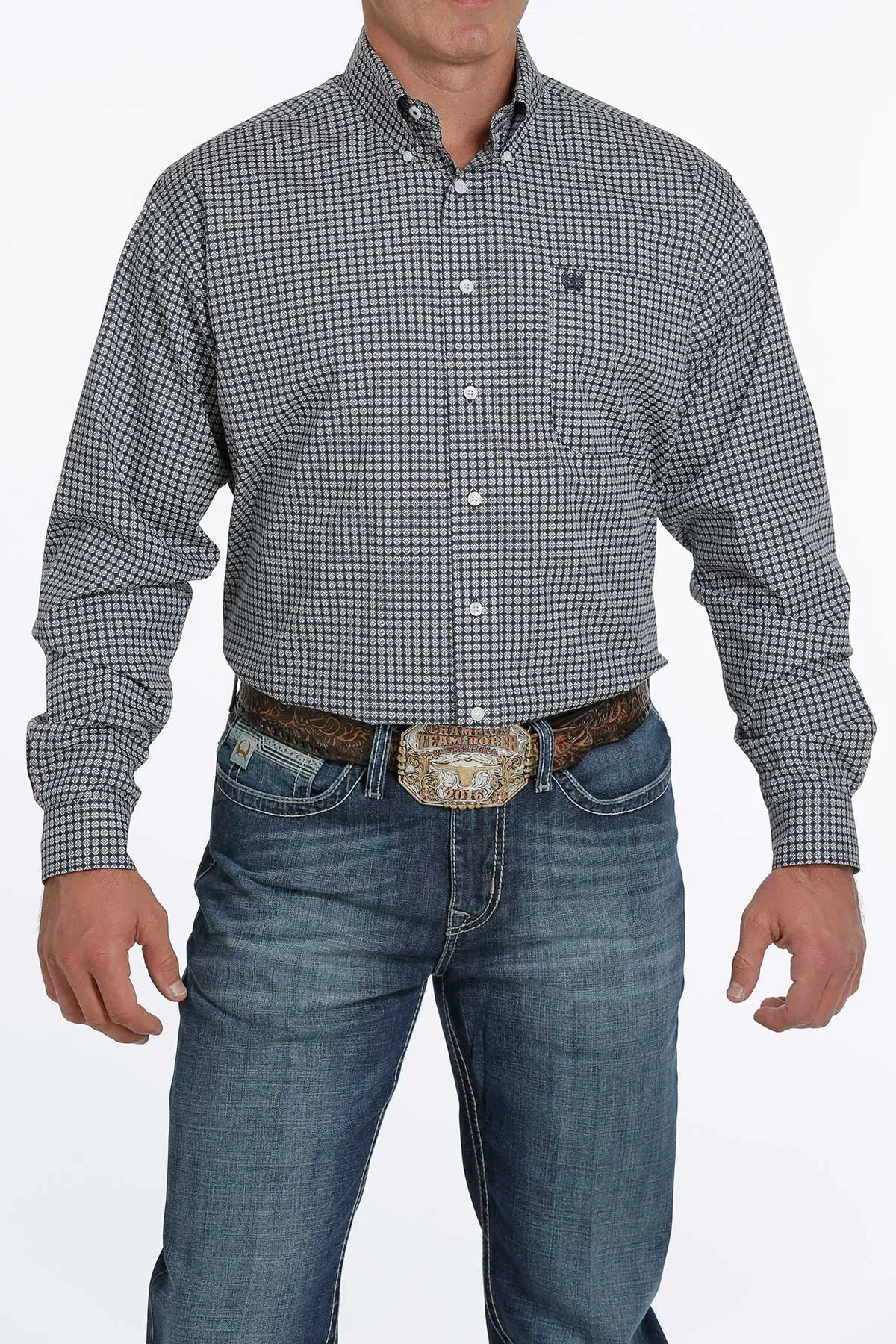 Cinch Men's Navy Geometric Button Down Shirt