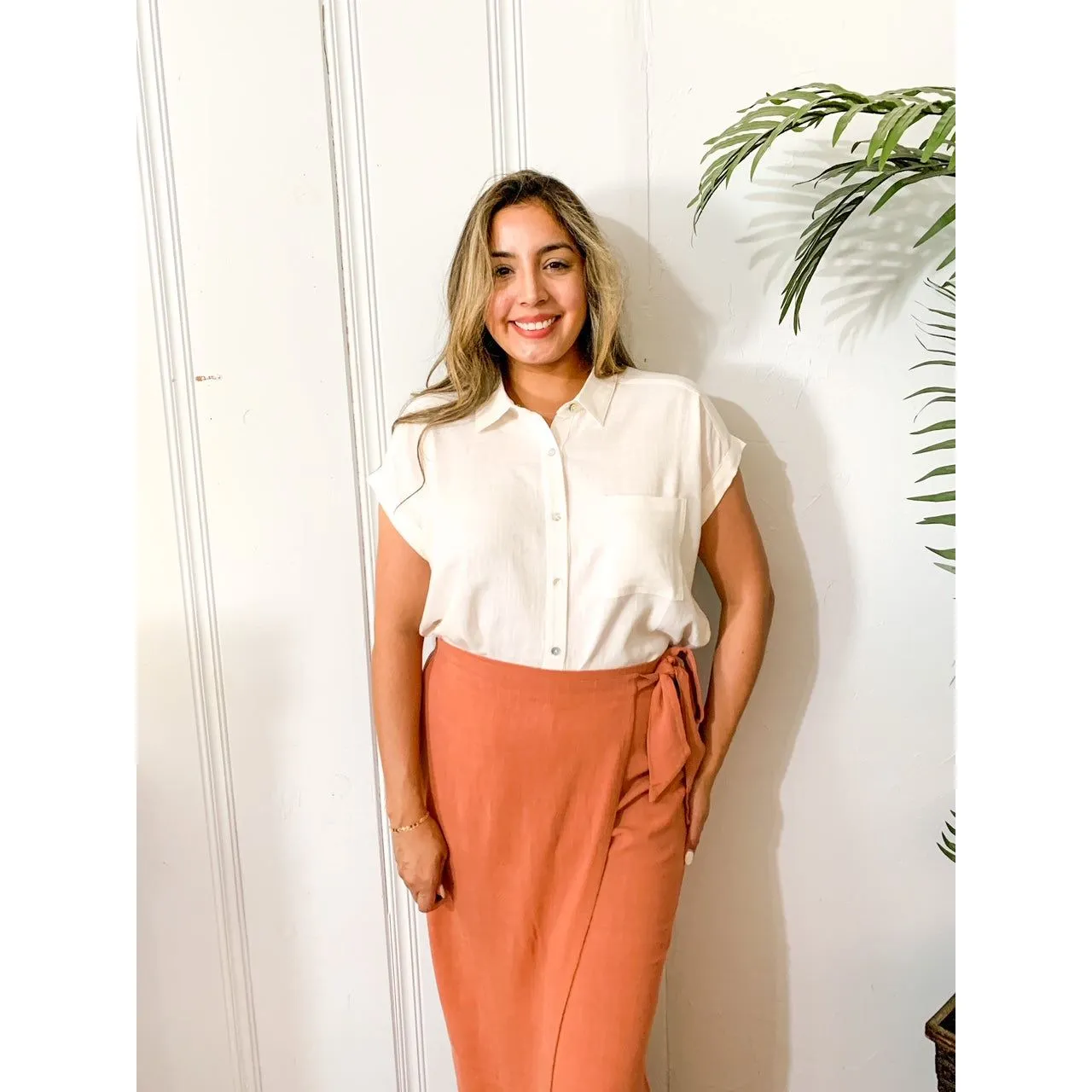 Classic Button Down Blouse- Ivory