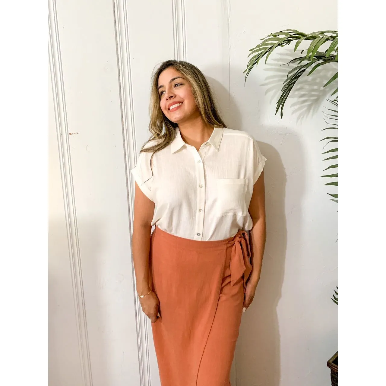 Classic Button Down Blouse- Ivory