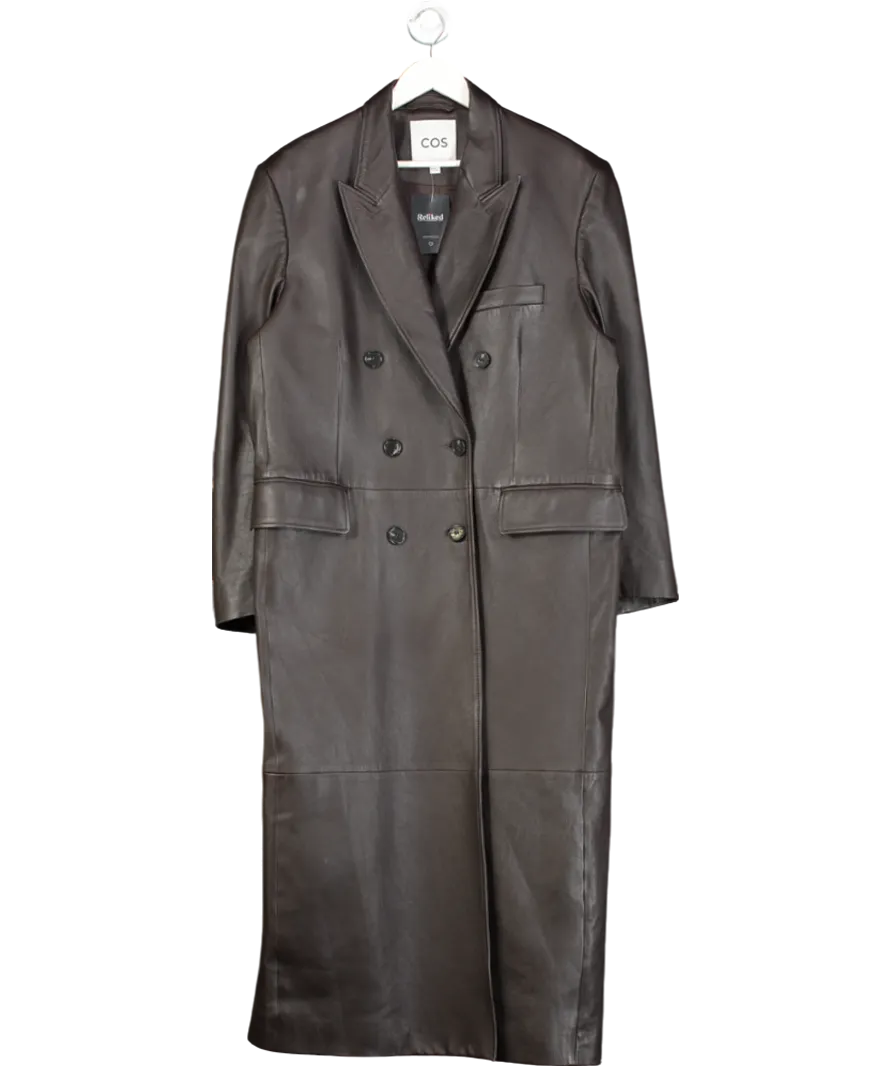 cos Brown Double Breasted Leather Coat UK 14