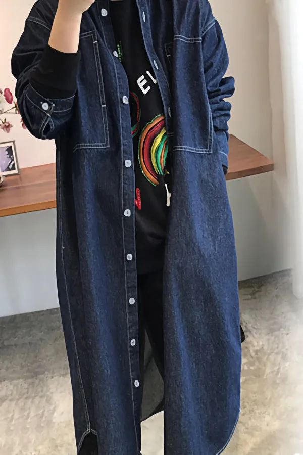 Denim Single-breasted Long Coat