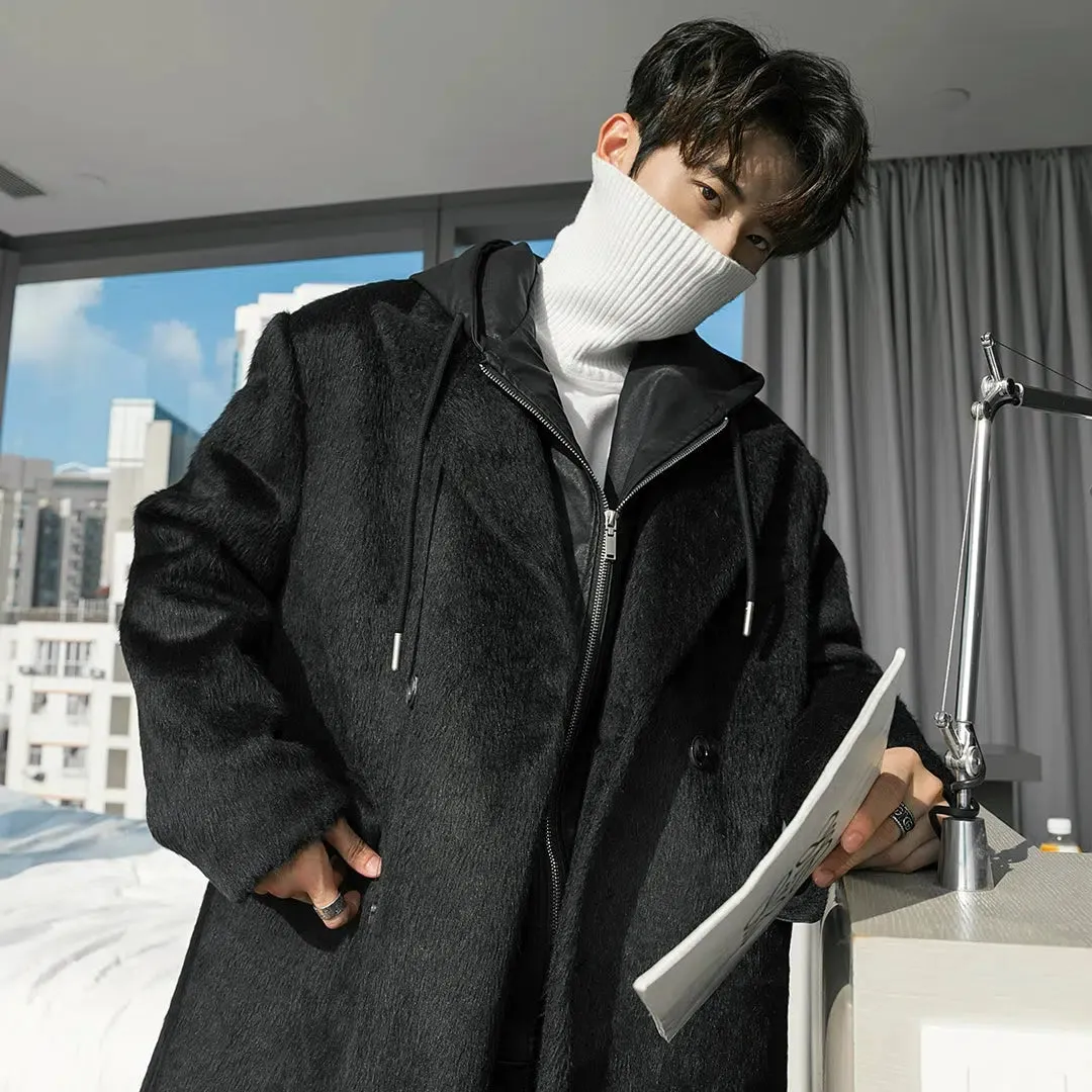 Double Breasted Hooded Wool Coat
