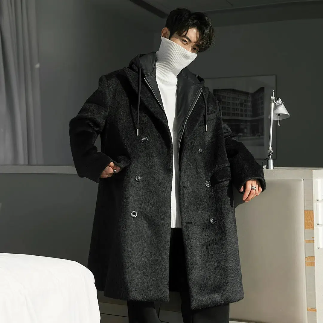 Double Breasted Hooded Wool Coat