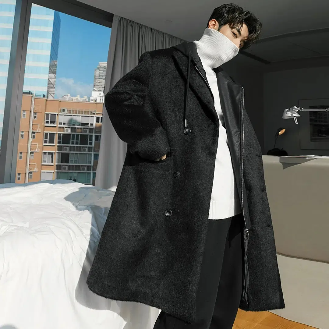 Double Breasted Hooded Wool Coat