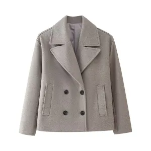 Double Breasted Wool Blend Short Coat