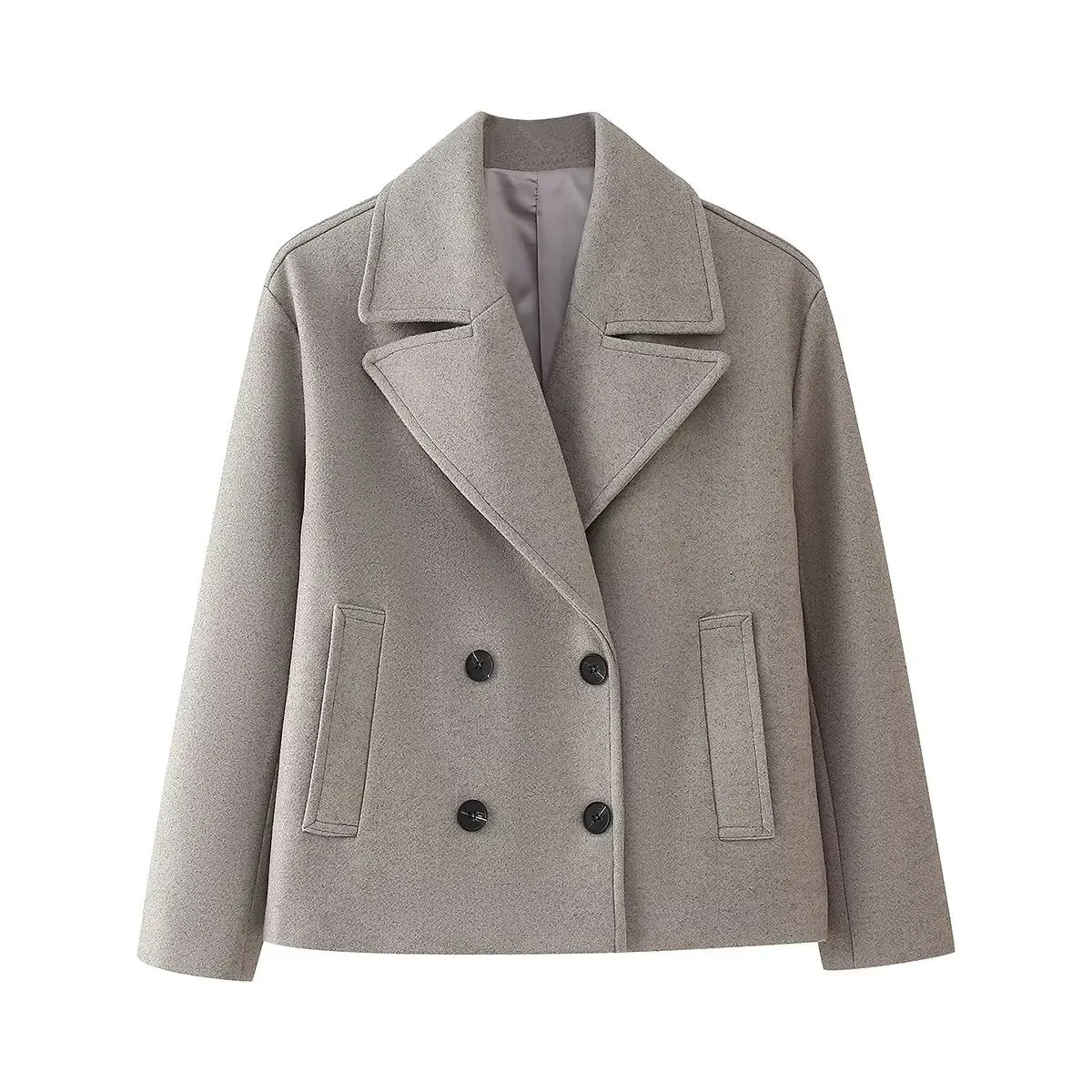 Double Breasted Wool Blend Short Coat