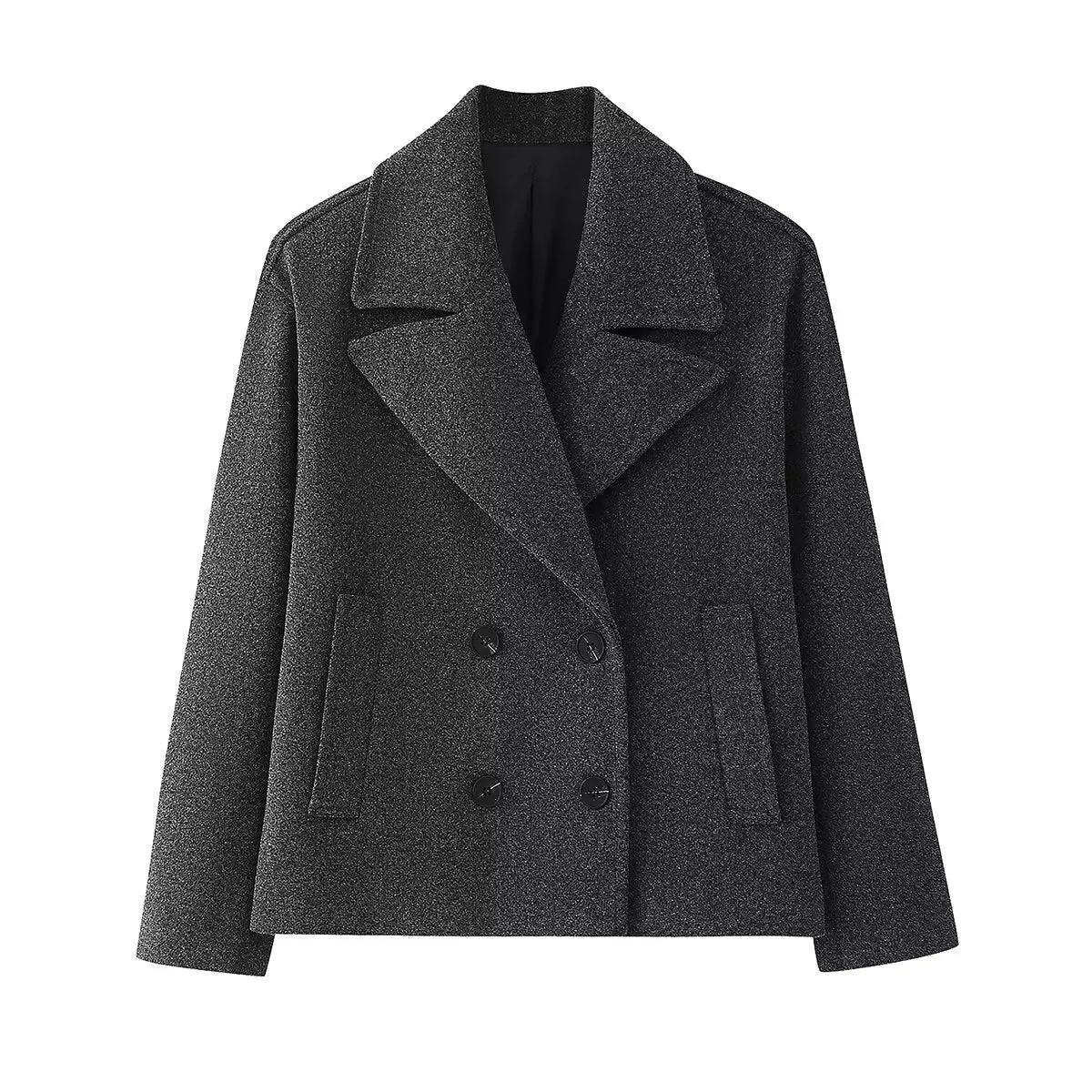 Double Breasted Wool Blend Short Coat