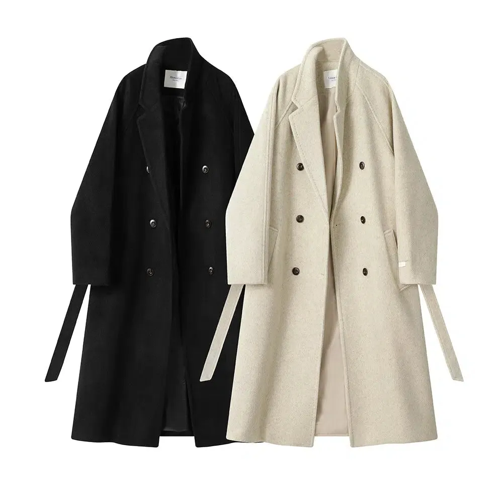 Double-Breasted Wool Coat with Belt