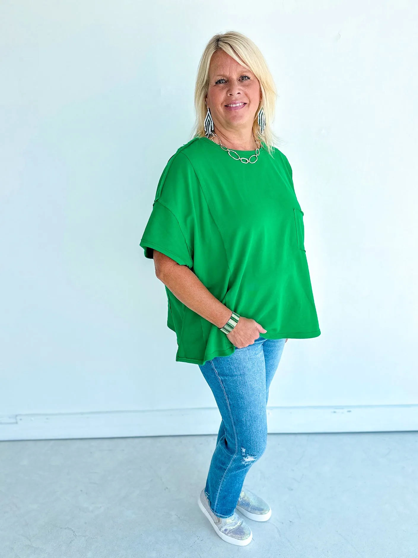 Emerald Exposed  Oversized Top
