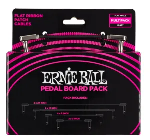 Ernie Ball P06224 Flat Ribbon Pedalboard Patch Cable - Right Angle to Right Angle - Multi Pack Black