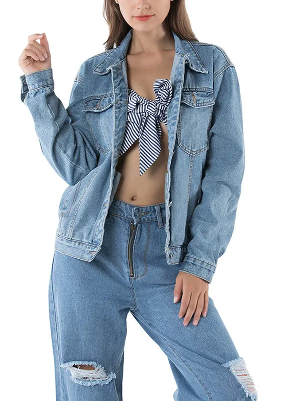 Fashion Slim Lapel Single Breasted Denim Jacket