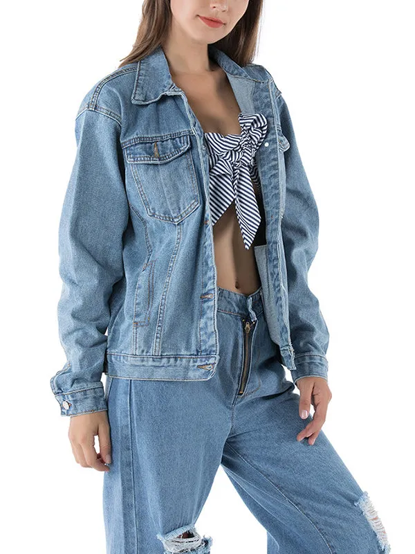 Fashion Slim Lapel Single Breasted Denim Jacket