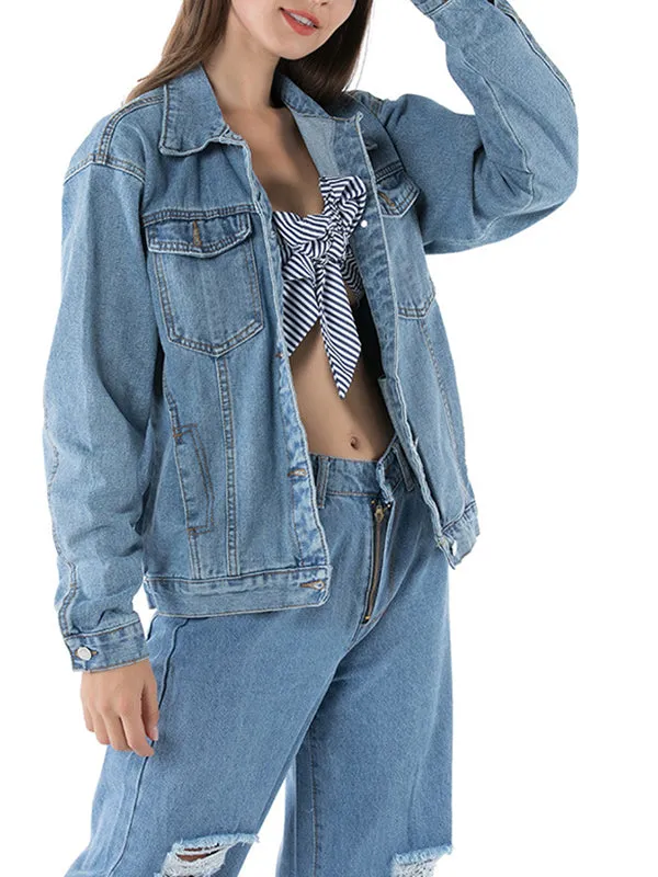 Fashion Slim Lapel Single Breasted Denim Jacket
