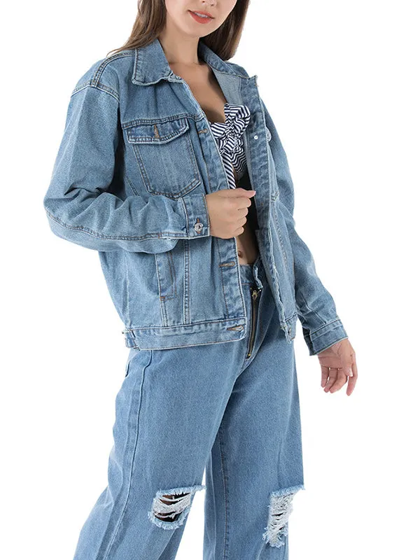 Fashion Slim Lapel Single Breasted Denim Jacket
