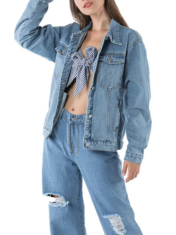 Fashion Slim Lapel Single Breasted Denim Jacket